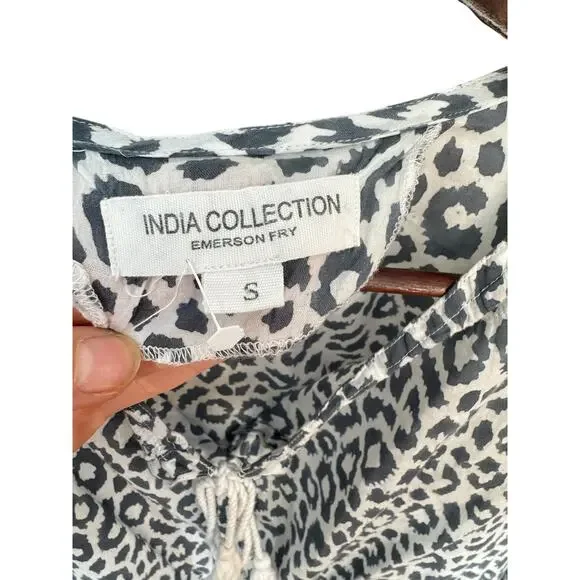 EMERSON FRY INDIA COLLECTION Bardot Top Charcoal Leopard Organic Blouse Sz Small - Picture 3 of 11